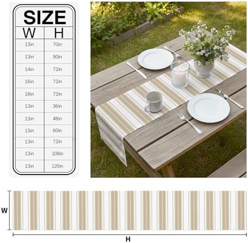 Beige Striped Table Runner 108 Inch Long Dresser Scarves Linen