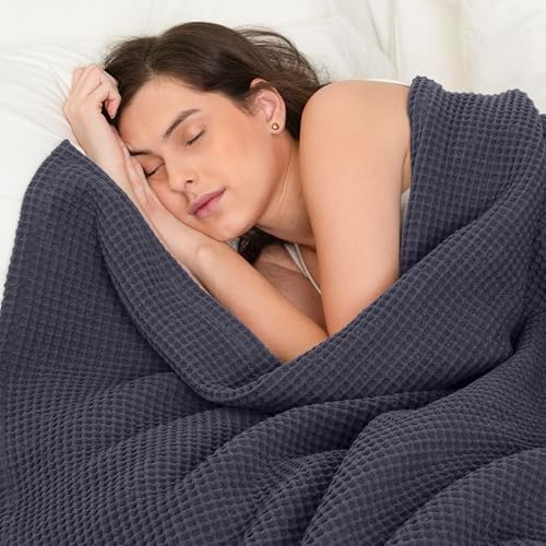 100% Cotton Waffle Weave Blanket, Queen, Grey, 90” x 90”inch
