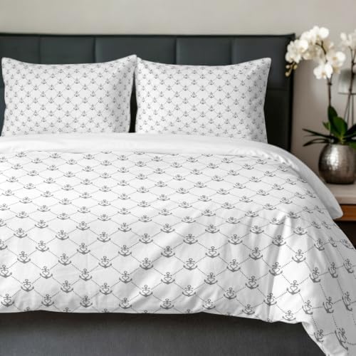 Duvet Cover Cal King Size, Nautical Anchors 3-Piece Bedding