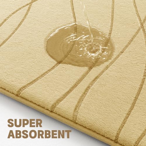 YIHOUSE Bathroom Rugs Set 5 Piece, Memory Foam Bath Mat Beige