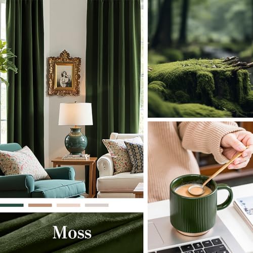 Lazzzy Moss Earthy Curtains Luxury Rod Pocket 52×63 Inch 2 Panels