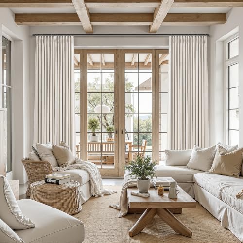Nanspring 100% Blackout Linen Pinch Pleated Curtains 98 Inch Long