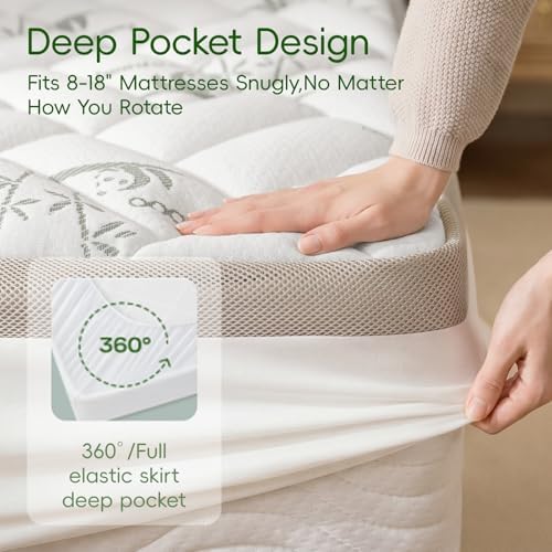 NEWDECO Queen Mattress Topper Cooling Bamboo Pillow Top Mattress Pad