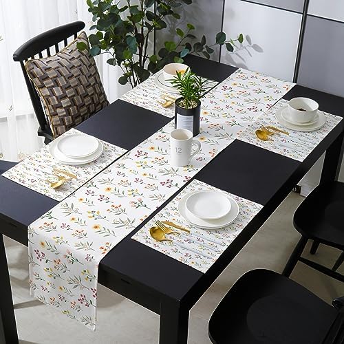 Farmhouse Pastoral Flower Table Mats Set of 4 with Table Runner