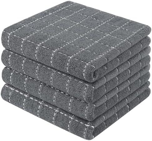 Mordimy Cotton Terry Checkered Kitchen Towels, 13"x 28", 6 Pack, Grey