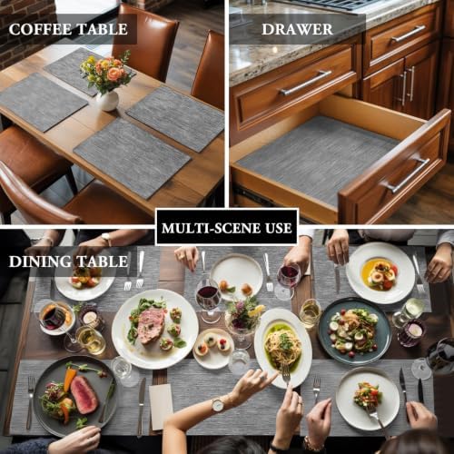 Gray Solid Color Placemats Set of 8,Cotton Linen Fabric Place