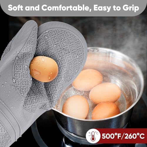Silicone Oven Mitts, Heat Resistant Oven Gloves with Quilted Liner