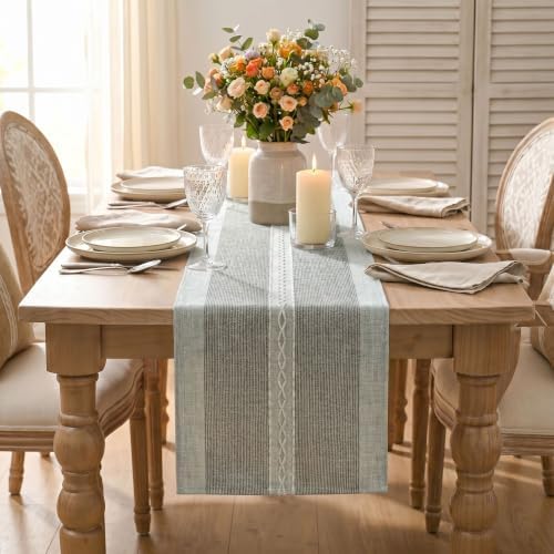 Artoid Mode Grey Braided Striped Rustic Chenille Table Runner