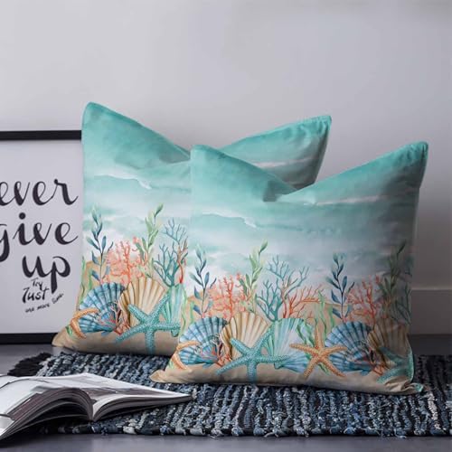 Pillow Covers 20x20 Set of 2, Coastal Beach Square Throw Pillow Covers