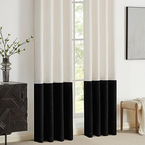 Modern Cream White Black Decorative Velvet Curtains 120 inches 2