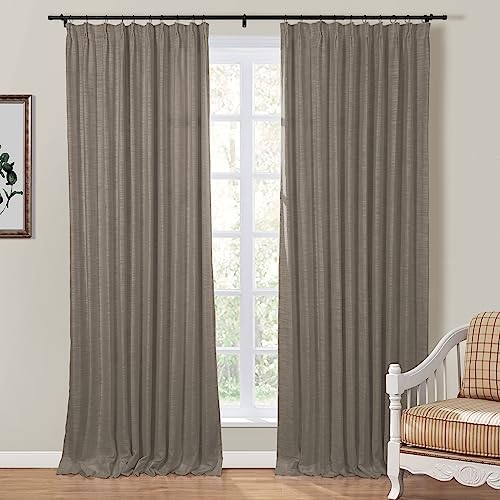TWOPAGES Medium Gray Pinch Pleated Curtain 108 Inch Length Linen Blend