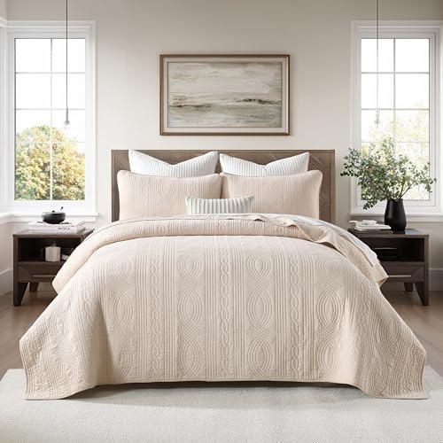 Homzard California King Size Quilts Bedding Set,100% Cotton Beige