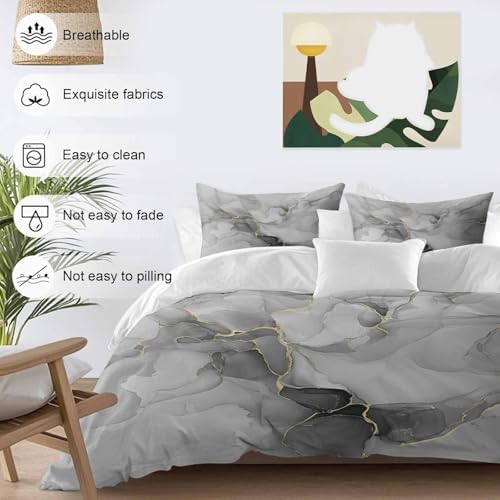 Grey Ombre Marble Queen Size Duvet Cover, Modern Gray Marble Crack