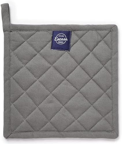 Encasa XO Pot Holders, Quilted Kitchen Hot Pads 8"x8" Grey