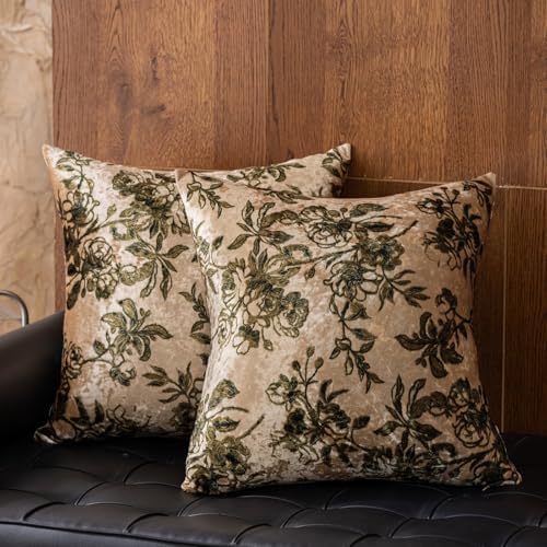Velvet Floral Print Throw Pillow Covers Set of 2, Superior Soft