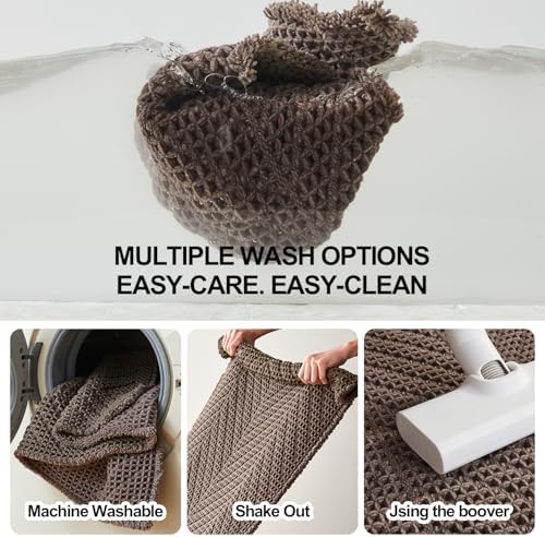 Sunfly Waffle Bath Mat 16x24,Small Boho Bathroom Rug Non Slip, Taupe