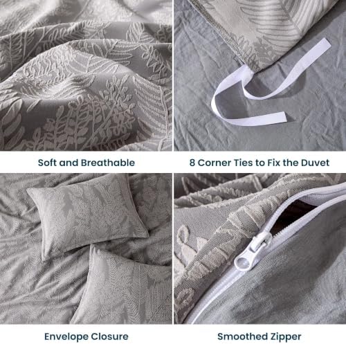 SLEEP ZONE Boho Duvet Cover Set Full Size, Jacquard Leaf 3 Pieces