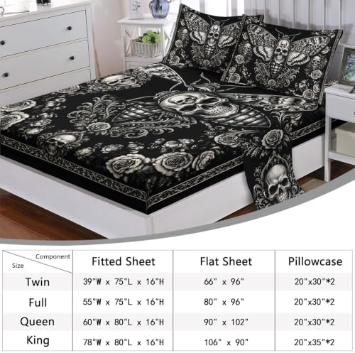 AILONEN Ivory Floral Moth Full 4 Piece Bedding Set with Fitted and