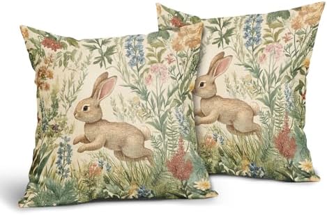 Spring Summer Pillow Covers 22x22 Inch Set of 2 Easter Bunny Floral