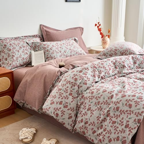 mixinni King Size Jacquard Duvet Cover Set – 100% Washed Cotton Floral