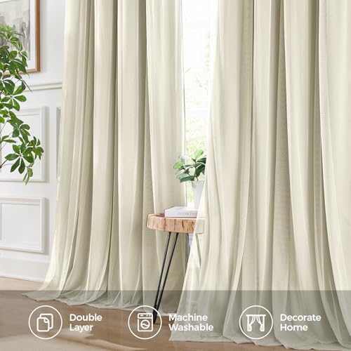100% Blackout Curtains for Bedroom, Double Layer Beige 108" L