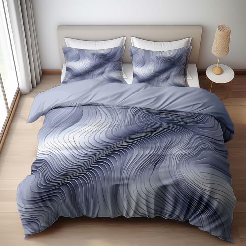Queen Duvet Cover Set Abstract Lines Curves Soft Microfiber Reversible