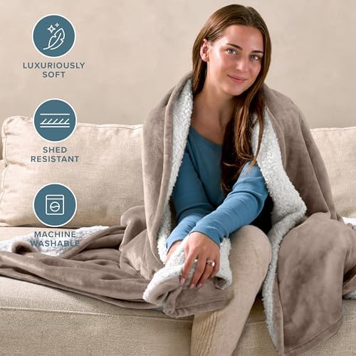 Bare Home Sherpa Fleece Blanket (King, Taupe)
