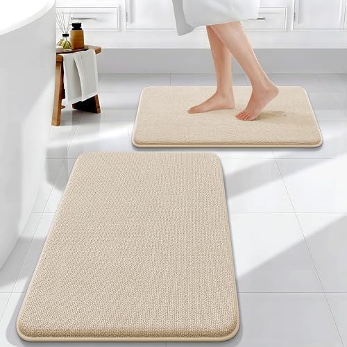 OLANLY Memory Foam Bathroom Rugs Mats Sets 2 Piece, 24"x16"+30"x20"