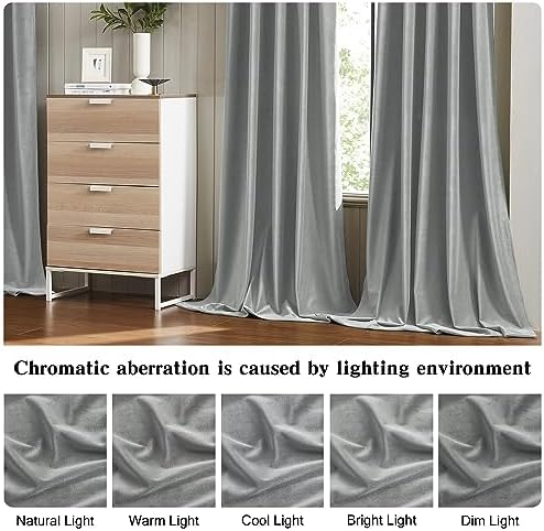 MUMFAS 120 inch Light Grey Velvet Blackout Curtains for Living Room