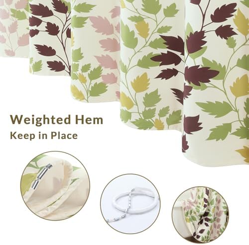 GASIYU Earthy Beige Botanical Floral Leaf Fabric Shower Curtain