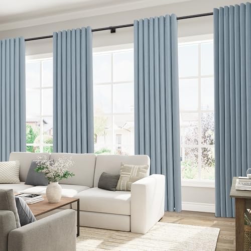 Jowels Blue Linen Grommet Blackout Curtains 108 Inches Long for