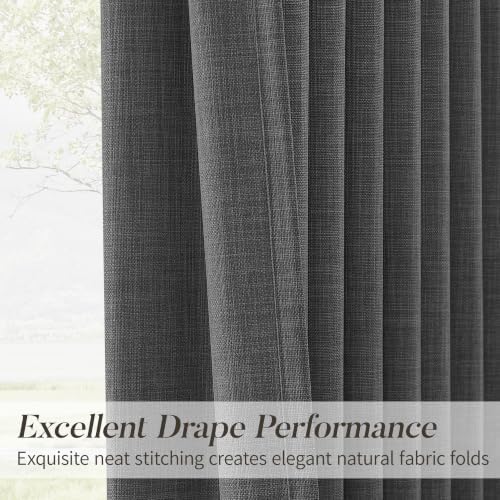 Extra Long 120 Inches Pinch Pleated Charcoal Grey Linen Curtains for