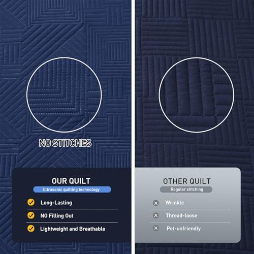 Lavsiry Navy Quilt King Size, 3 Pieces Bedspread Set
