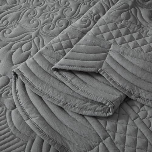 meadow park Embroidered Bedspread Set King Size - 3 Pieces, Washed