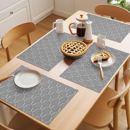 Grey Plaid Placemats Set of 8, Modern Abstract Minimalist Geometric