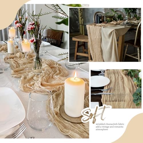 12 Pack Beige Cheesecloth Table Runner 17x108 Inch Semi Sheer Boho