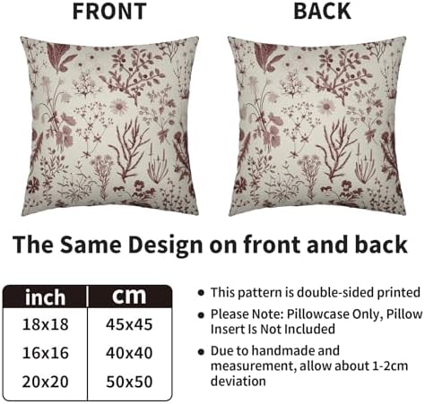 Burgundy Floral Pillow Covers 18X18 Set of 2, Spring Flower