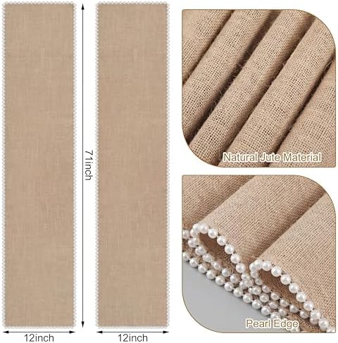 Breling 2 Pcs Burlap Pearl Table Runner 12 X 72 Inch, Rustic Boho