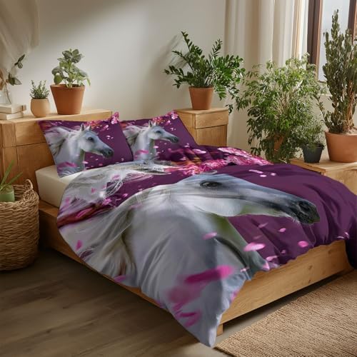 California King Duvet Cover Set Animal Horse Cherry Blossoms Flying