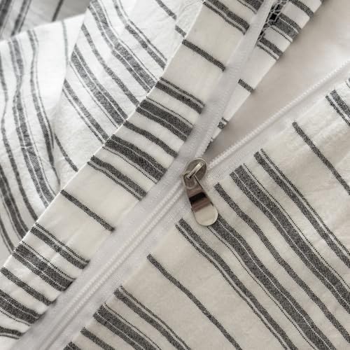 LifeTB Retro Striped Duvet Cover Set Full - 3 Piece Vintage White Grey