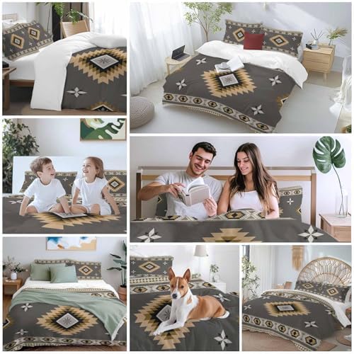 Gray Brown Boho Bedding Duvet Cover Full Size - 1 Quilt Cover 86x90