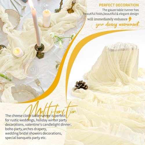 10 Pack Ivory Cheesecloth Table Runner Wedding Birthday Table Decor