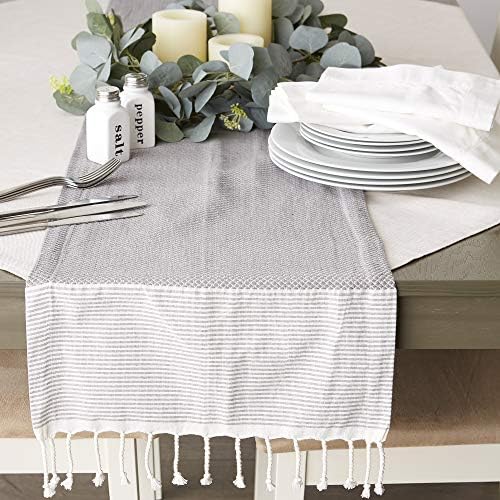 DII Bordered Dobby Woven Table Runner, 15 x 108, Gray, 1 Piece