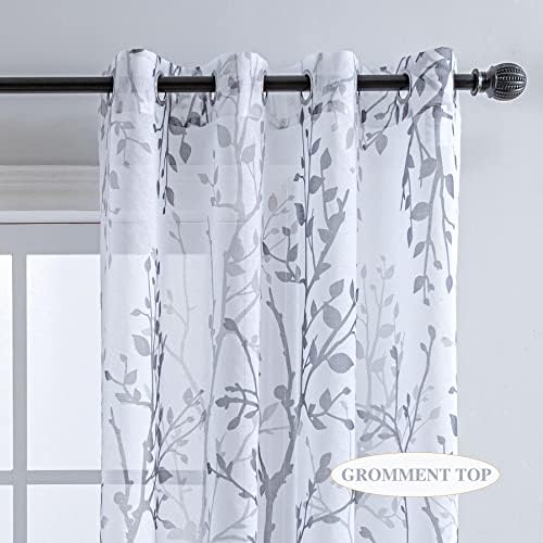 Luvyohmee White Grey Curtains 84 Inch Length 2 Panels Set, Semi Sheer