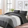 Faincy King Comforter Set, Grey & Black Patchwork Stripe Pattern Print