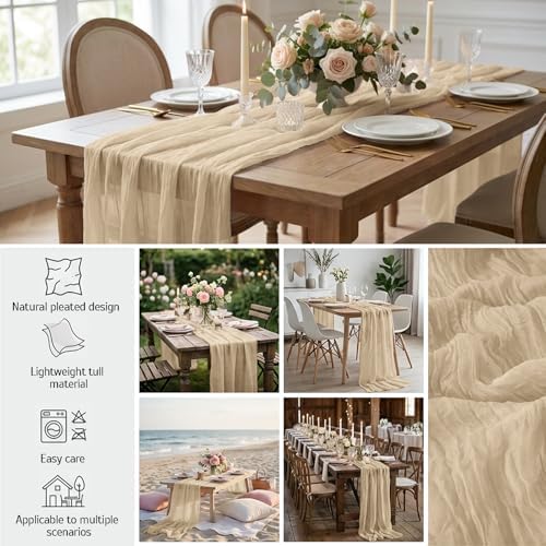 12Pack Beige Cheesecloth Table Runners 10FT Gauze Table Runner