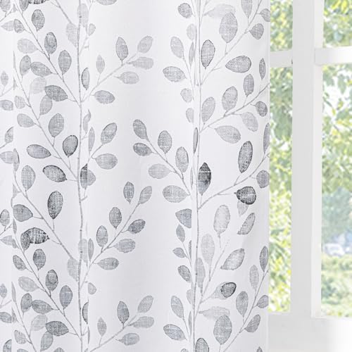 MYSKY HOME Grey Leaf Curtains 63 Inch Length for Bedroom Grommet 2