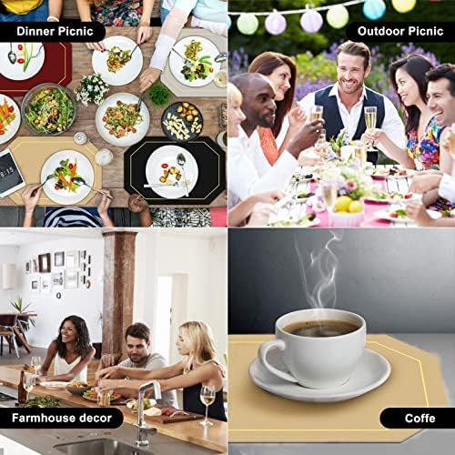 Placemats Set of 6, Beige and Grey Leather Placemats for Dining Table