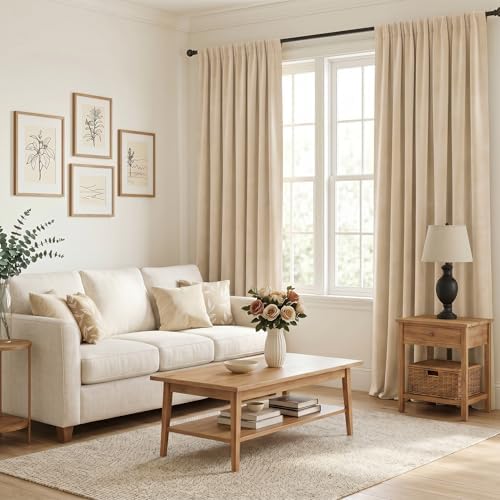 Dchola Creamy Beige Velvet Blackout Curtains Rod Pocket 52x108, 2
