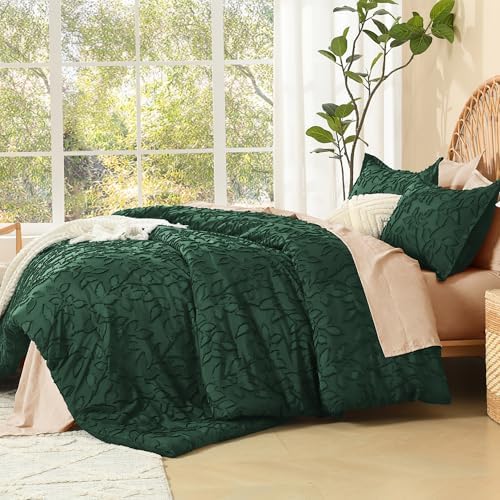 Litanika King Comforter Set, 3PCS Emerald Green Boho Tufted Bedding